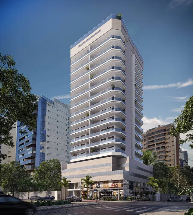 Perspectiva da fachada do Gustavo Mares Guia, torre residencial na Praia da Costa, Vila Velha
