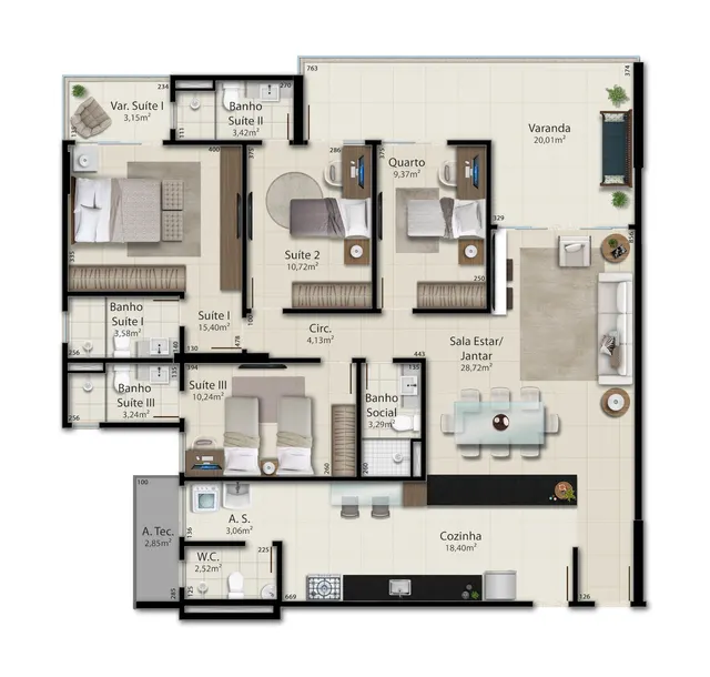 Planta Torre B · Tipo 01 do Jazz Residence