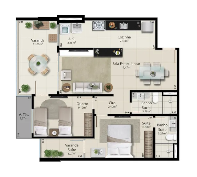 Planta Torre B · Tipo 07 do Jazz Residence