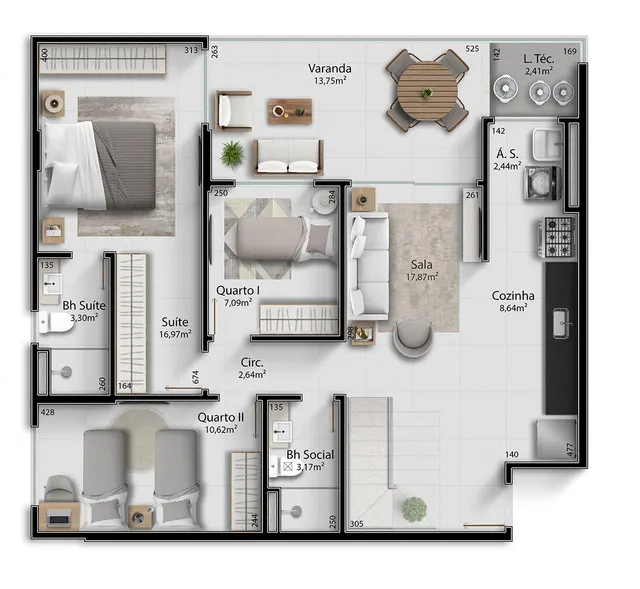 Planta Coberturas · Duplex 01, 1º piso do Ocean Way Residence