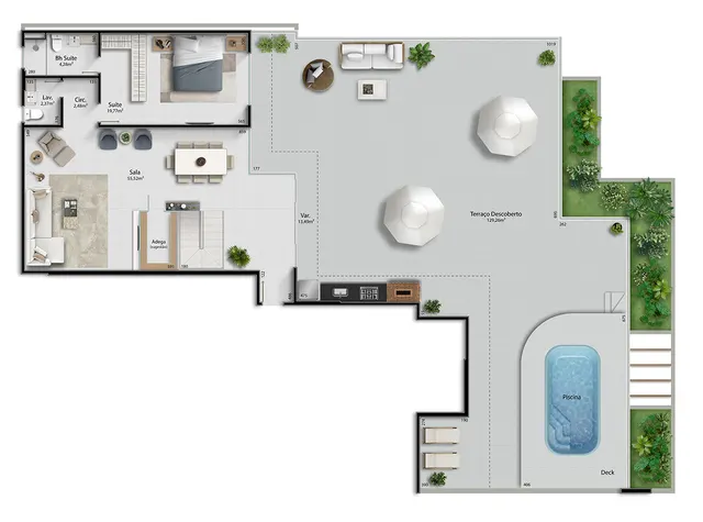 Planta Coberturas · Duplex 01, 2º piso do Ocean Way Residence