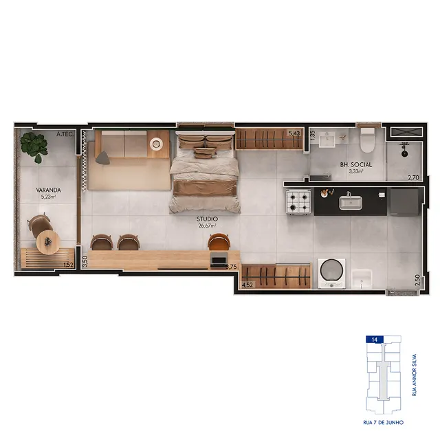 Planta Tipo · 14 do U.Connect Residence